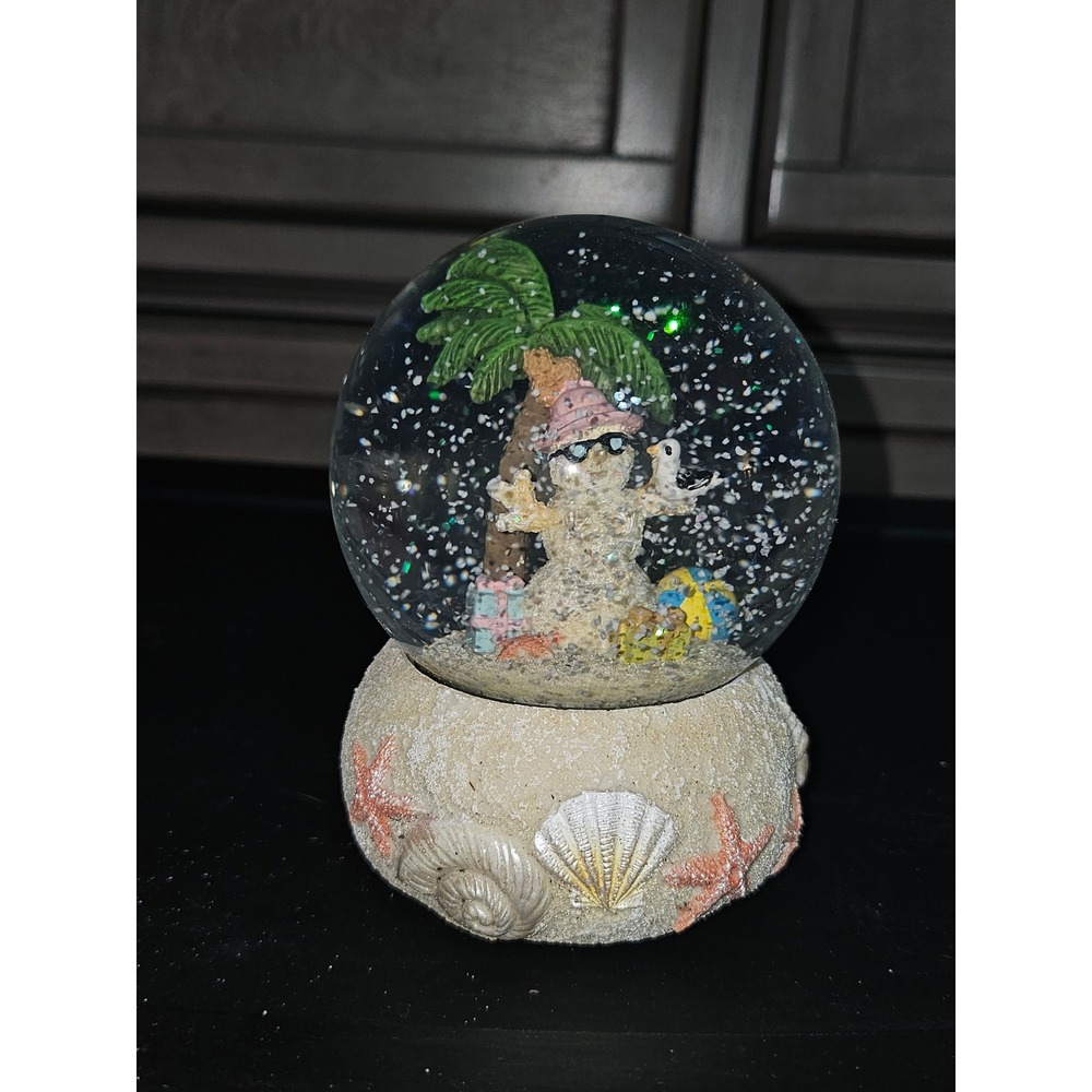 Tropical Sandman Beach Snow Globe Palm Tree Seashell Base Christmas Decor